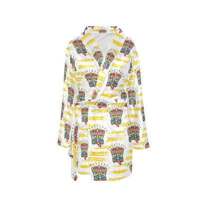Tiki Smile Mask Print Pattern Women's Fleece Robe