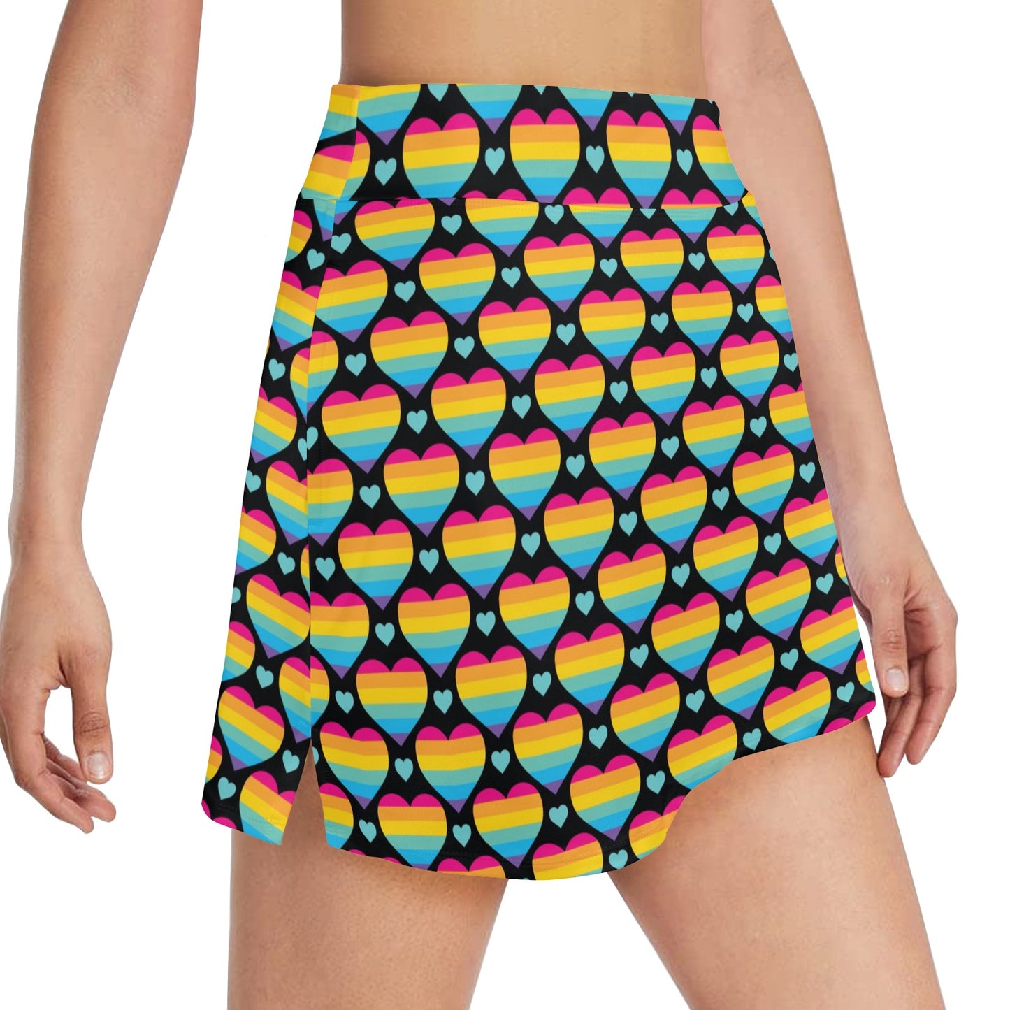 Rainbow Heart Print Pattern 17" Golf & Pickleball Skort with Pockets