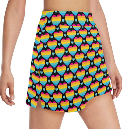 Rainbow Heart Print Pattern 17" Golf & Pickleball Skort with Pockets