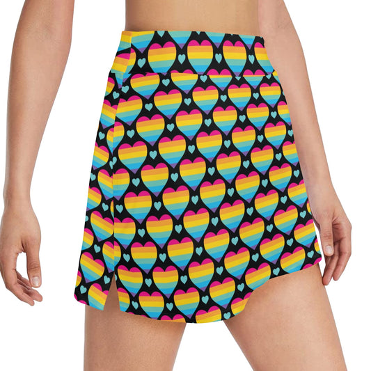 Rainbow Heart Print Pattern 17" Golf & Pickleball Skort with Pockets
