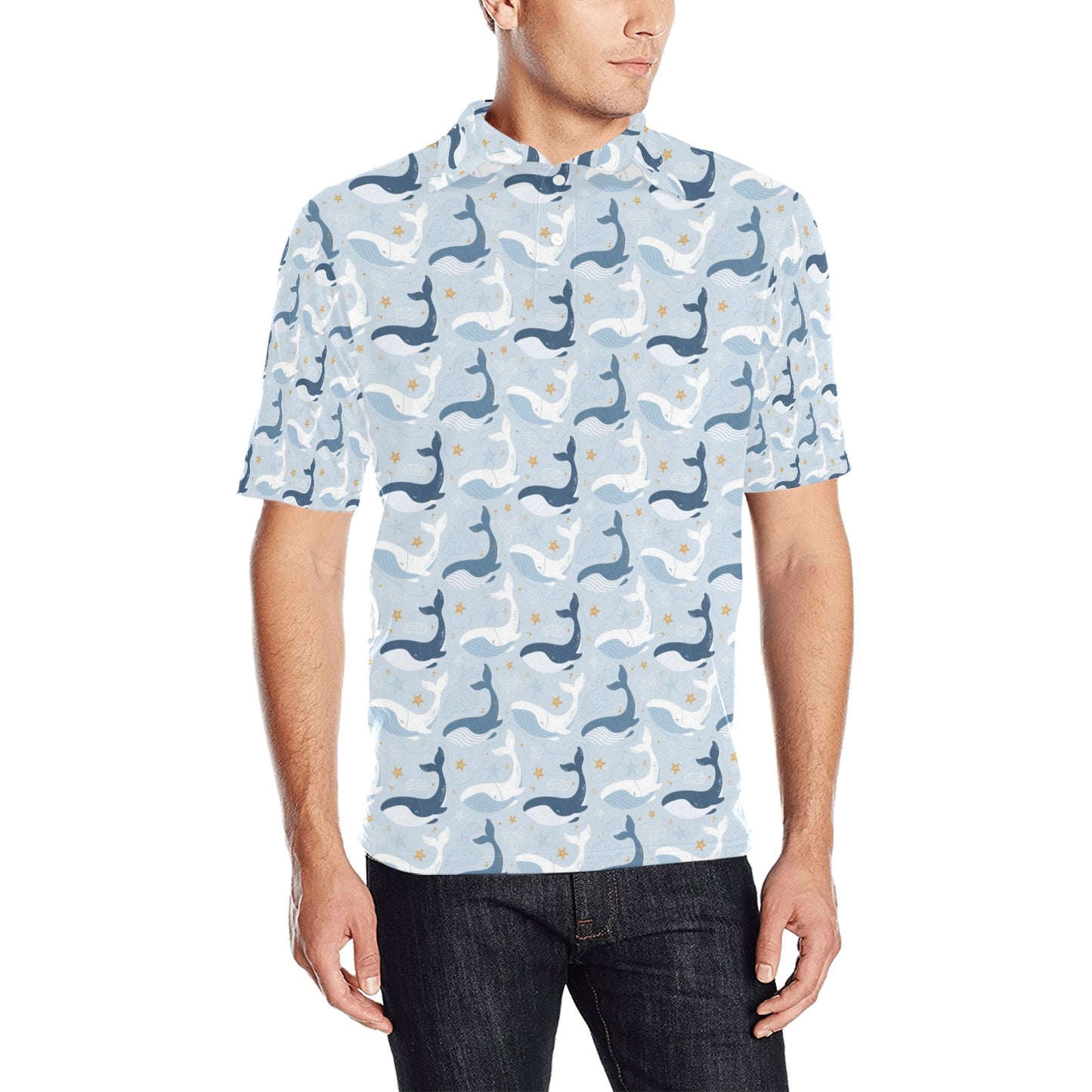 Whale Print Design LKS305 Men Polo Shirt