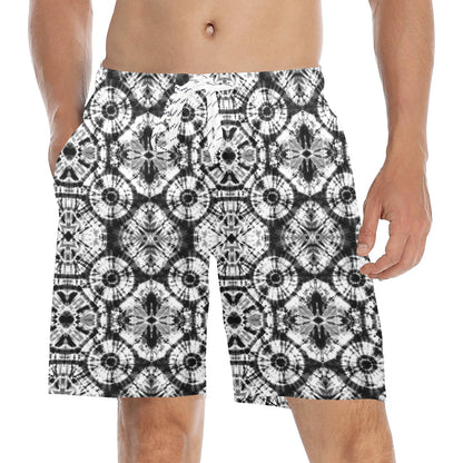Tie Dye Black White Design Print Men's Swim Trunks Beach Shorts