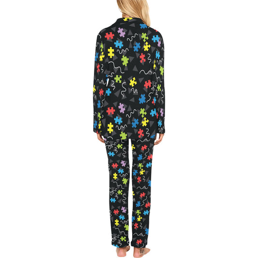 Autism Awareness Pattern Print Design 01 Women's Long Pajama Set