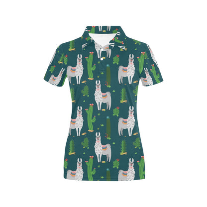 Llama Cactus Pattern Print Design 013 Women's Polo Shirt