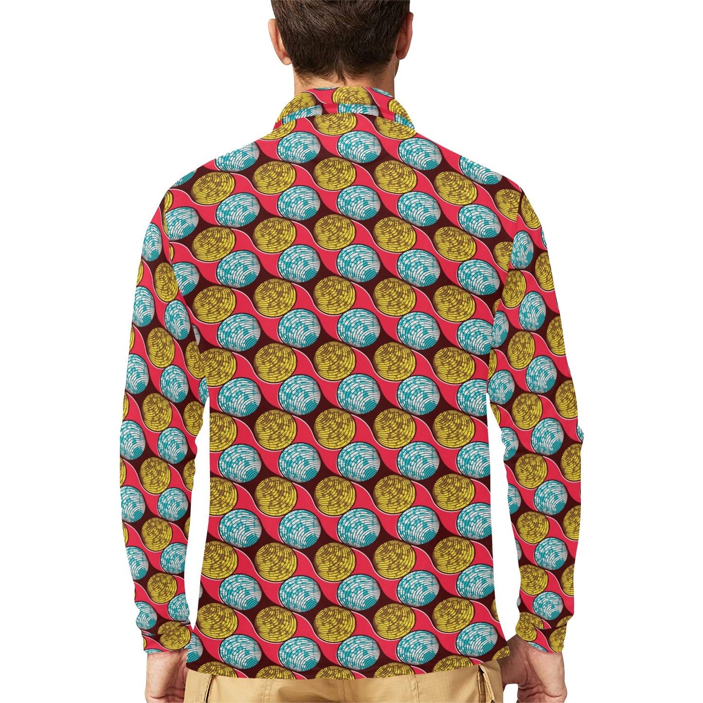 African Fashion Print Pattern Long Sleeve Polo Shirt For Men's