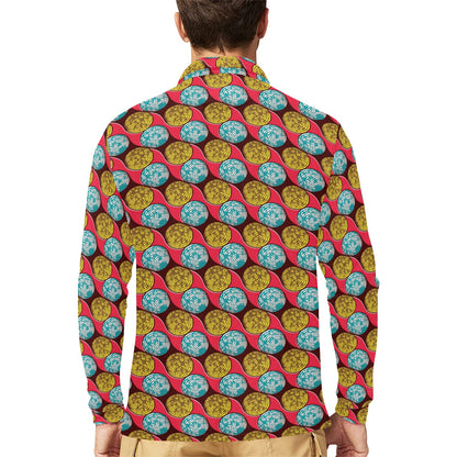 African Fashion Print Pattern Long Sleeve Polo Shirt For Men's