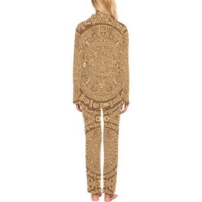 Mayan Pattern Print Design 01 Women's Long Pajama Set
