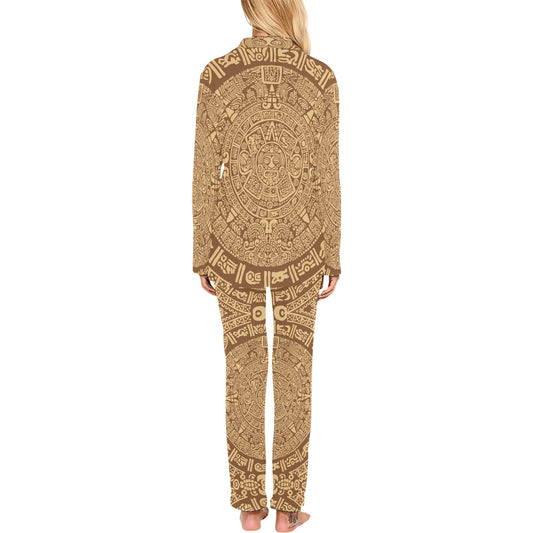 Mayan Pattern Print Design 01 Women's Long Pajama Set