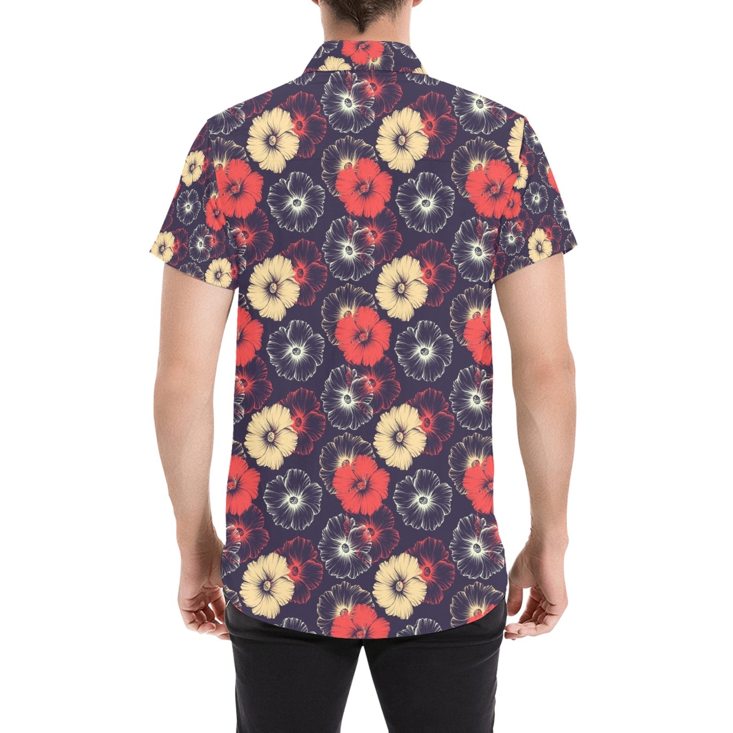 Tropical Flower Print Design LKS302 Men Short Sleeve Button Up Shirt