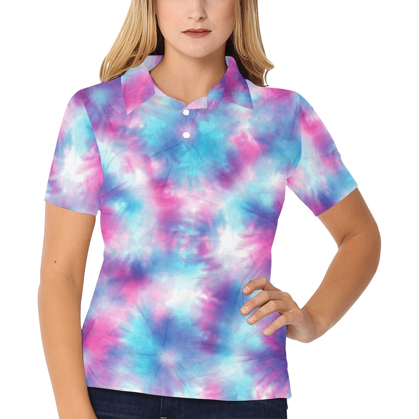 Tie Dye Blue Pink Women's Polo Shirt