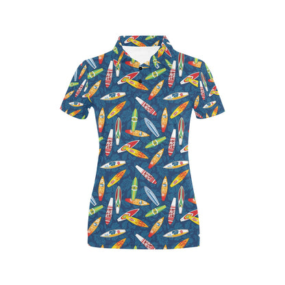 Surfboard Pattern Print Women's Polo Shirt