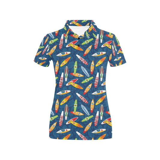 Surfboard Pattern Print Women's Polo Shirt