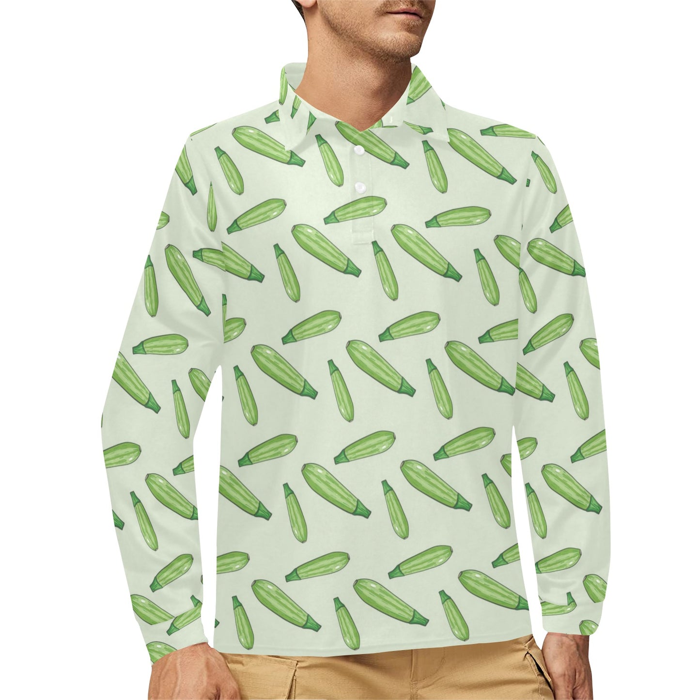 Zucchini Print Design LKS302 Long Sleeve Polo Shirt For Men's