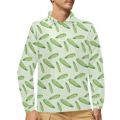Zucchini Print Design LKS302 Long Sleeve Polo Shirt For Men's