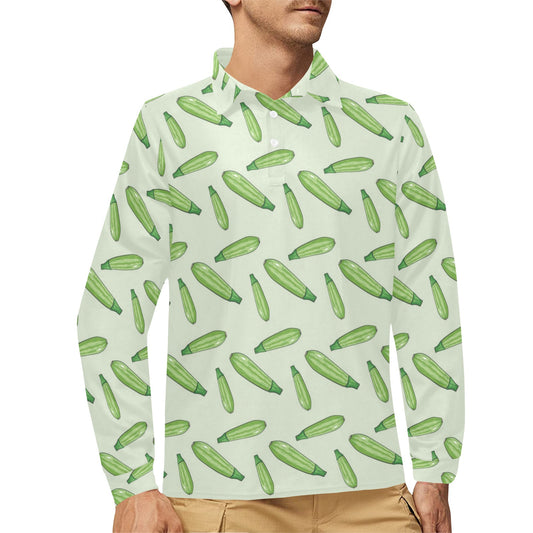 Zucchini Print Design LKS302 Long Sleeve Polo Shirt For Men's