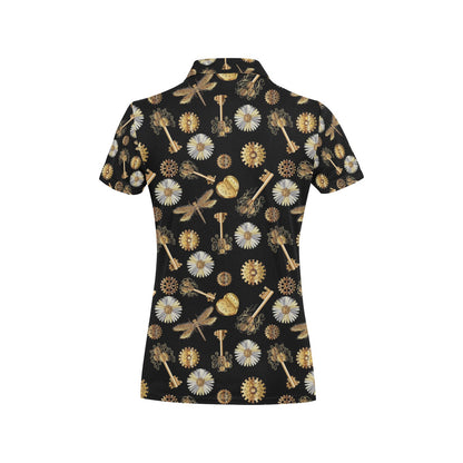 Steampunk Dragonfly Design Themed Print Women's Polo Shirt