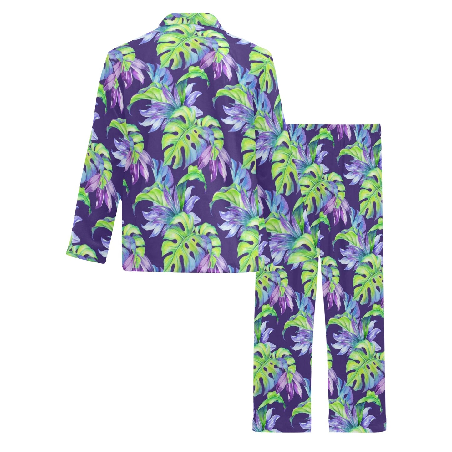 Tropical Flower Pattern Print Design TF019 Men's Long Pajama Set