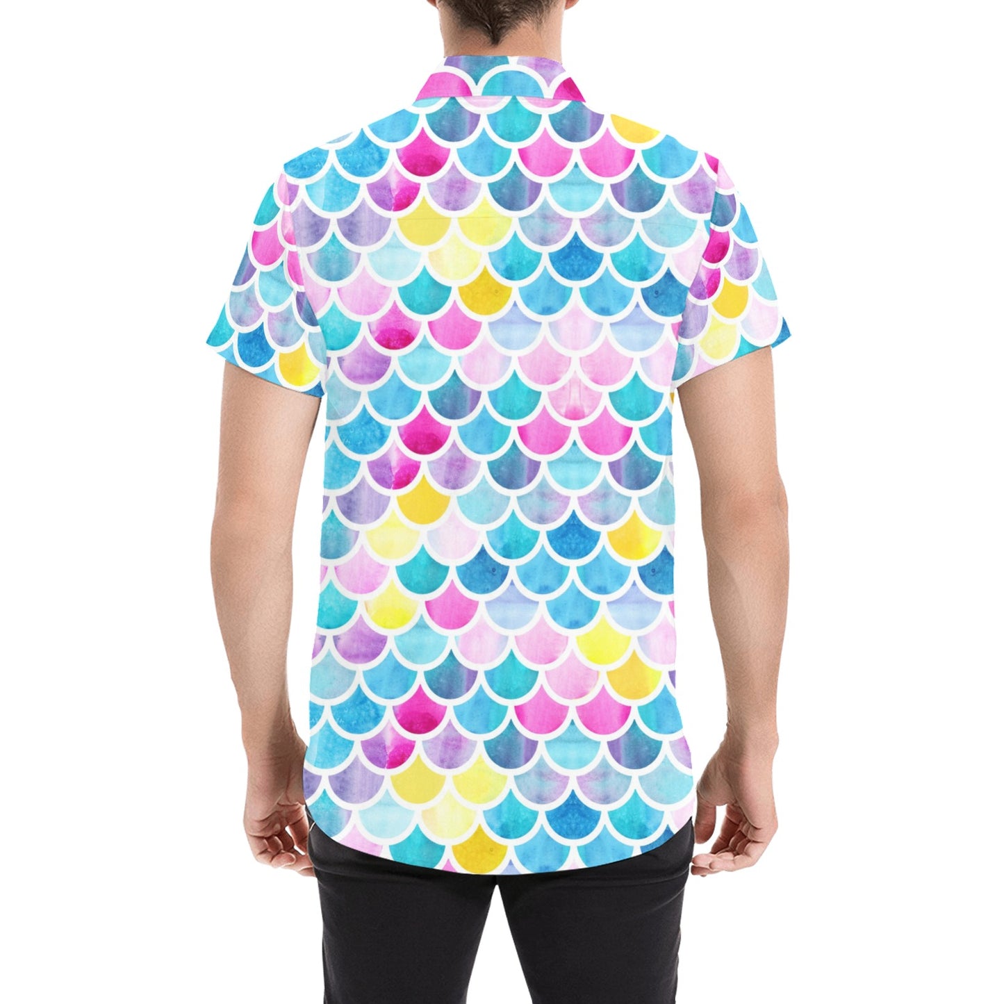 Scales Print Design LKS402 Men Short Sleeve Button Up Shirt