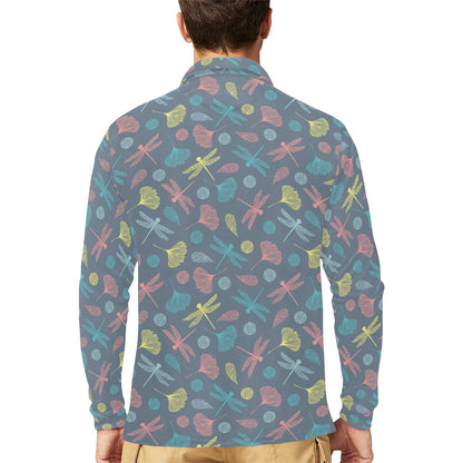 Dragonfly Print Design LKS403 Long Sleeve Polo Shirt For Men's