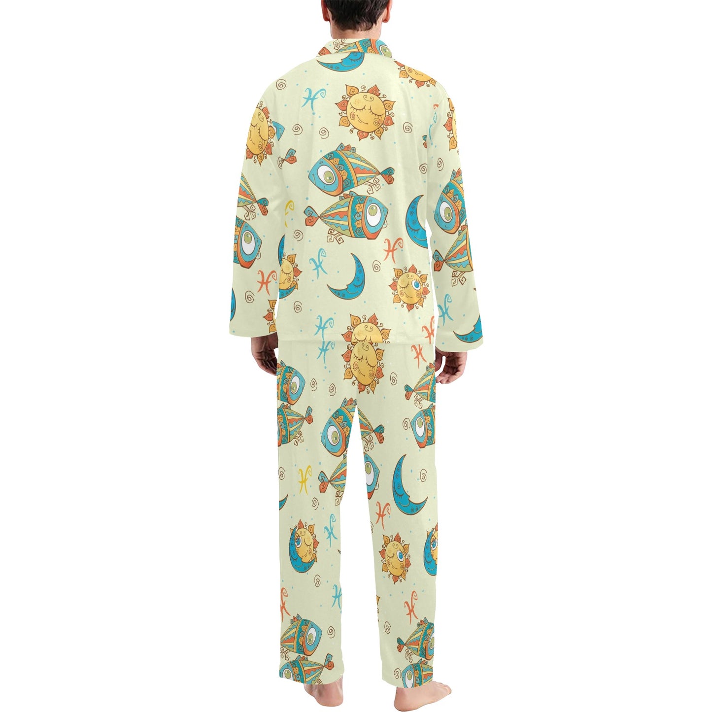 Pisces Pattern Print Design A03 Men's Long Pajama Set