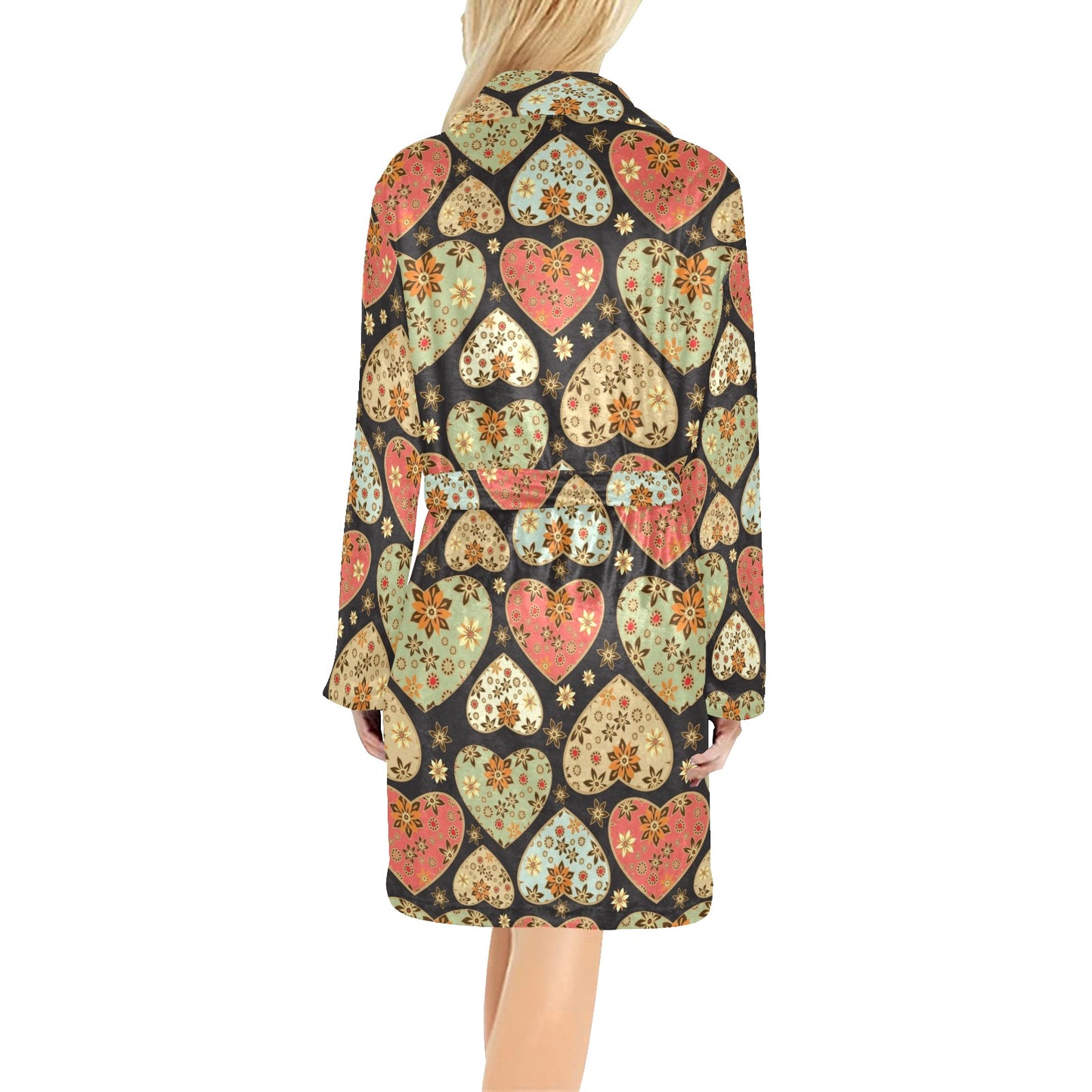 Heart Boho Pattern Print Design HE04 Women's Fleece Robe