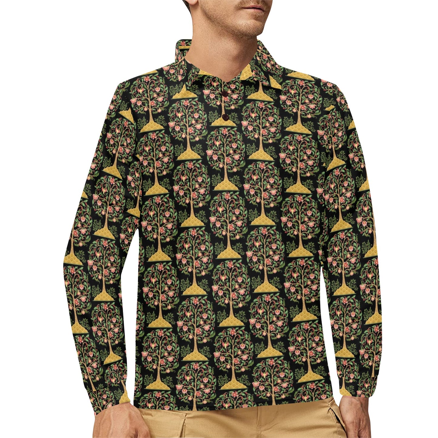 Tree Of Life Print Design LKS303 Long Sleeve Polo Shirt For Men's