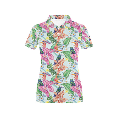 Hummingbird Tropical Pattern Print Design 05 Women's Polo Shirt