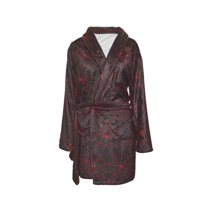 Spider Web Red Print Design LKS302 Women's Fleece Robe