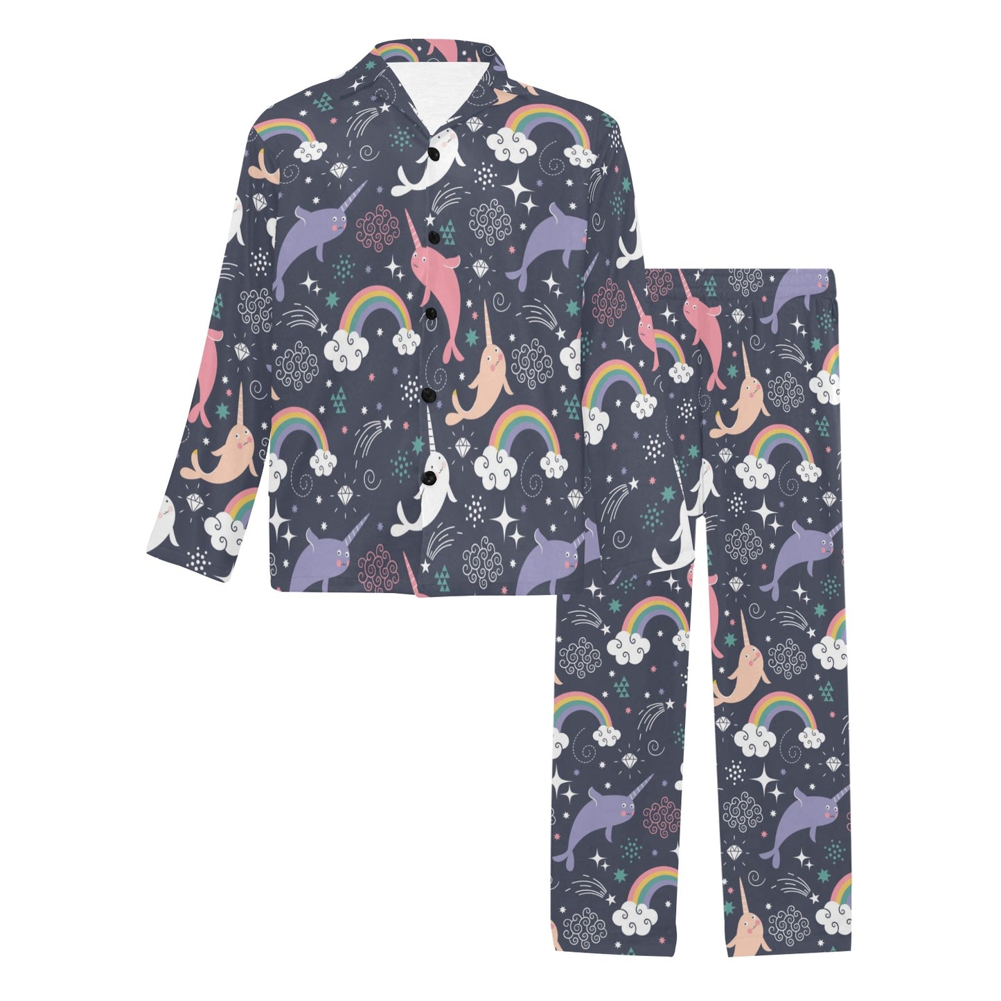 Narwhal Pattern Print Design 01 Men's Long Pajama Set