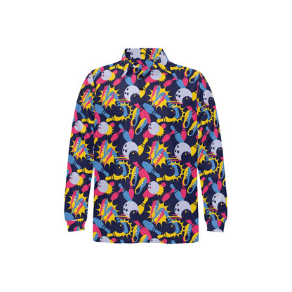 Bowling Pattern Print Design 02 Long Sleeve Polo Shirt For Men's