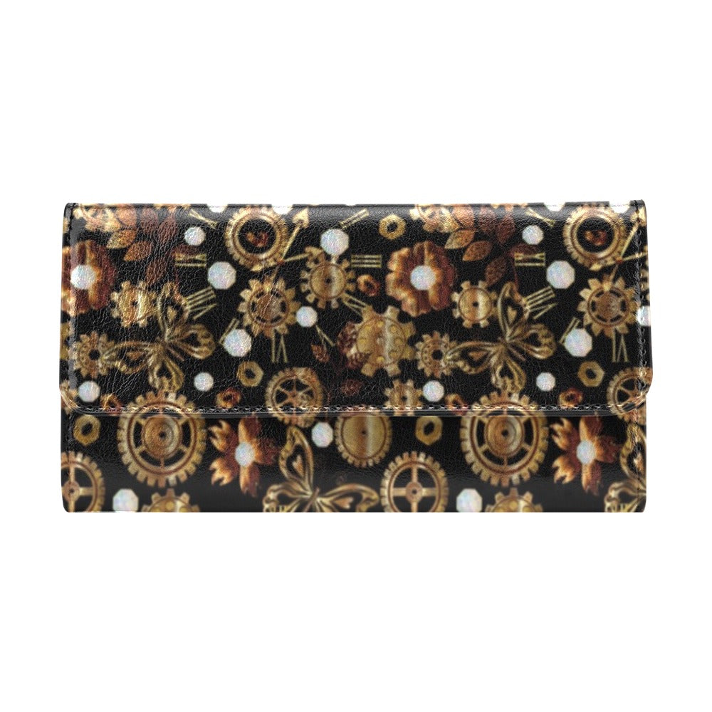 Steampunk Butterfly Design Themed Print Women's Trifold Wallet