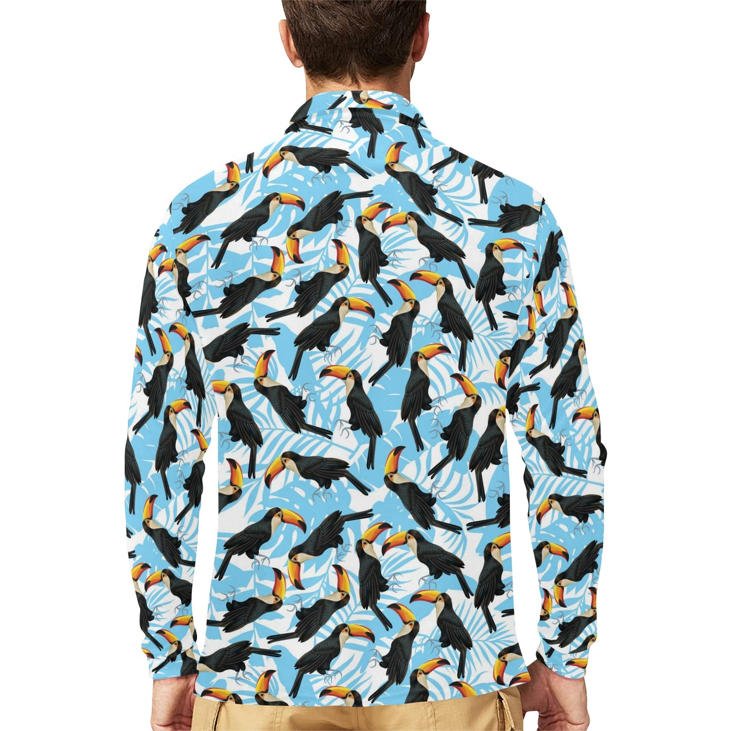 Toucan Print Design LKS303 Long Sleeve Polo Shirt For Men's