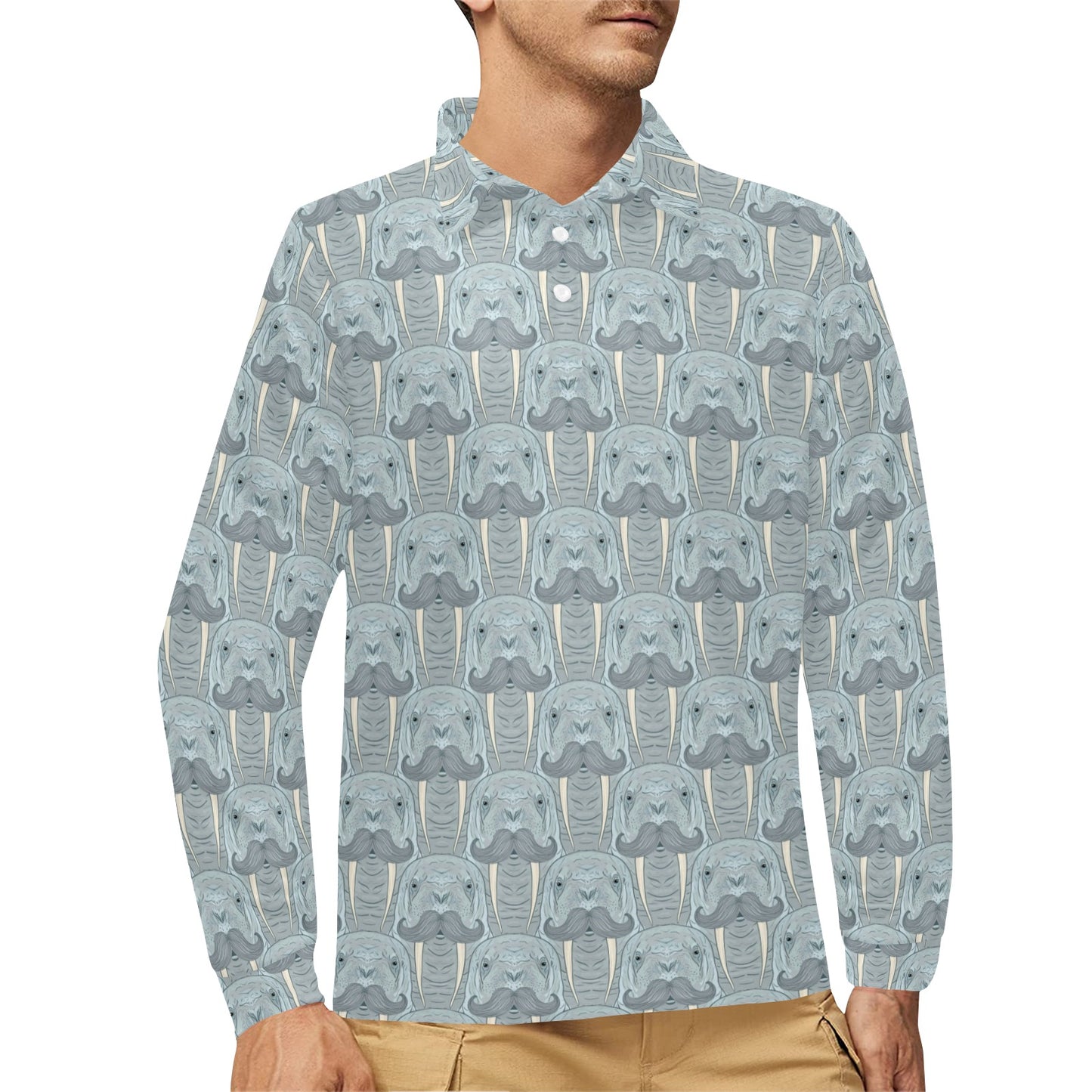 Walrus Print Design LKS402 Long Sleeve Polo Shirt For Men's