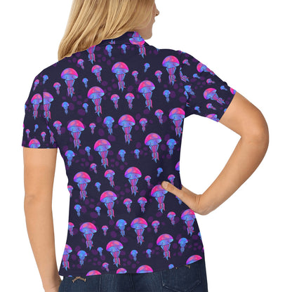 Jellyfish Neon Print Women's Polo Shirt