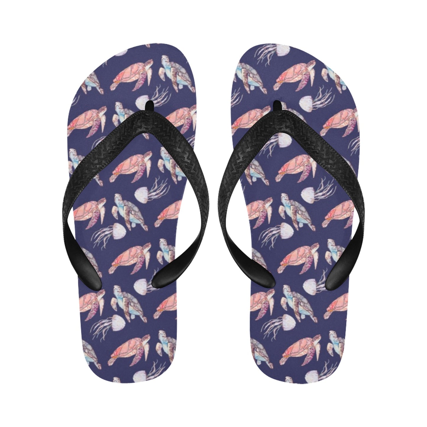 Sea Turtle With Jelly Fish Print Design LKS301 Flip Flops
