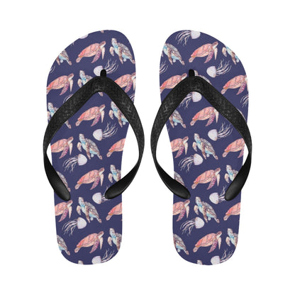 Sea Turtle With Jelly Fish Print Design LKS301 Flip Flops