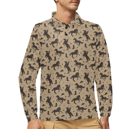 Cowboy Pattern Print Design 05 Long Sleeve Polo Shirt For Men's