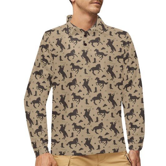 Cowboy Pattern Print Design 05 Long Sleeve Polo Shirt For Men's