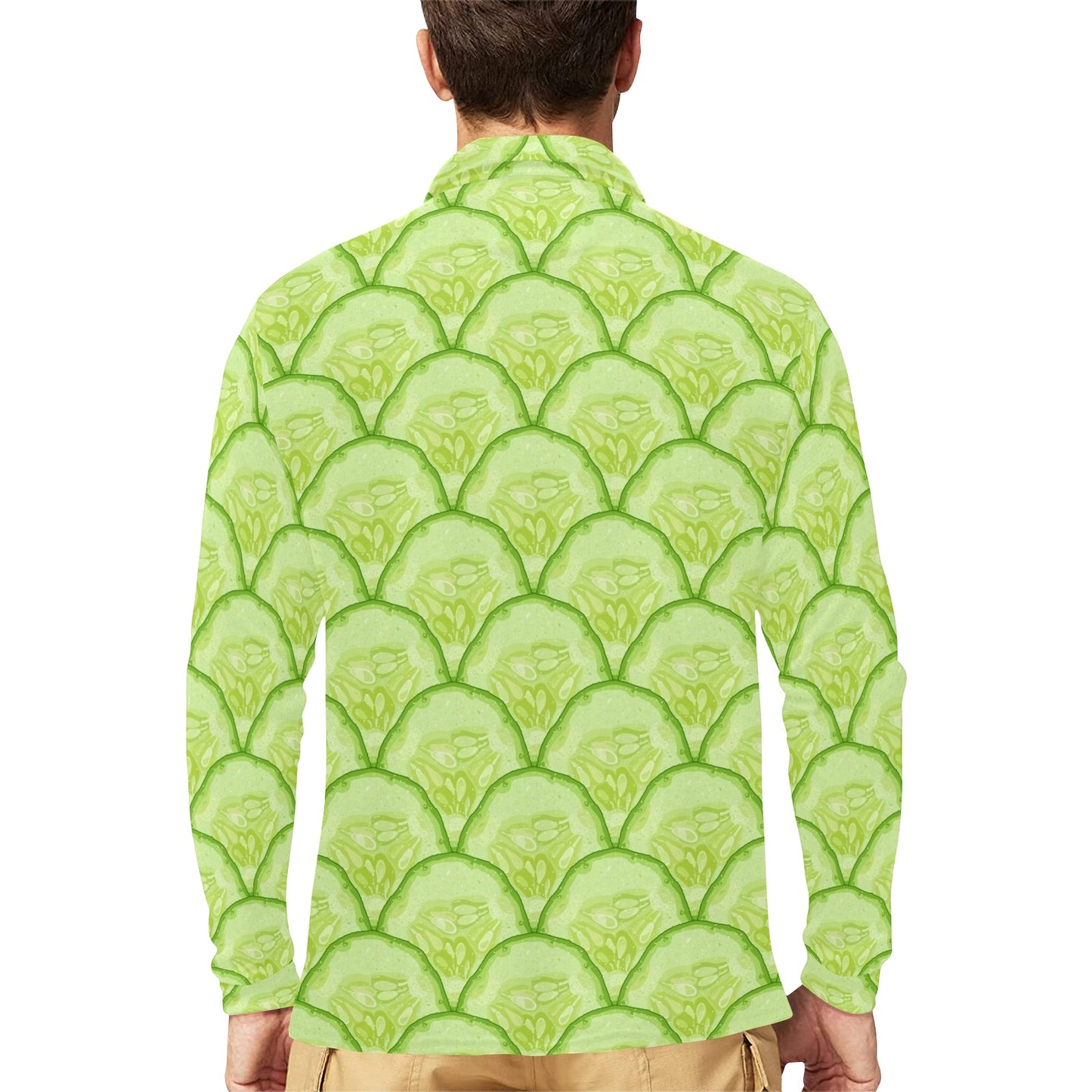 Cucumber Pattern Print Design CC04 Long Sleeve Polo Shirt For Men's