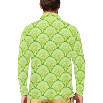 Cucumber Pattern Print Design CC04 Long Sleeve Polo Shirt For Men's