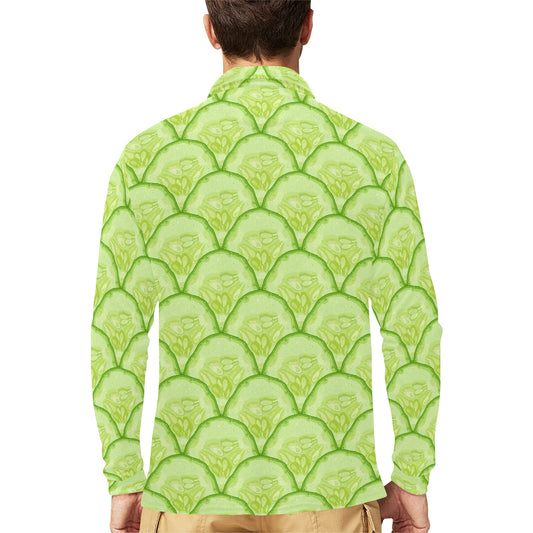 Cucumber Pattern Print Design CC04 Long Sleeve Polo Shirt For Men's