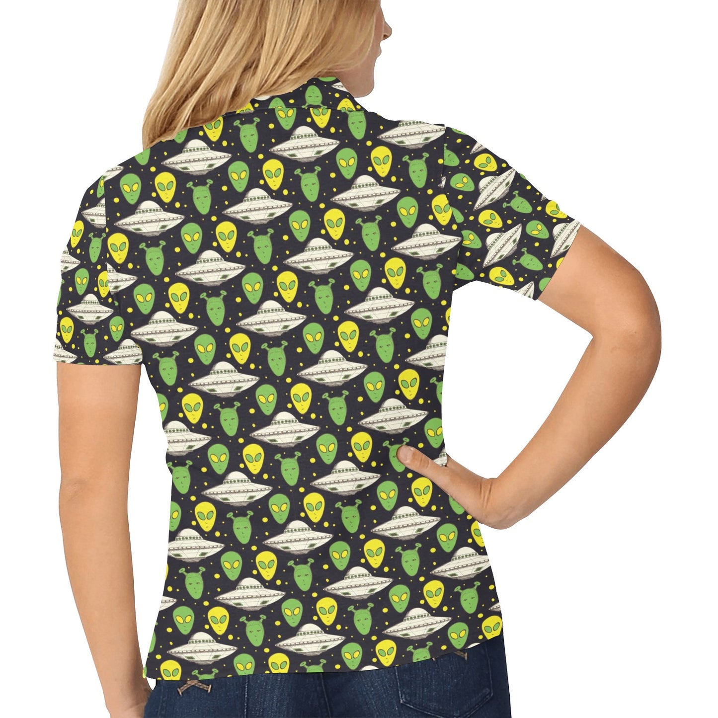 Alien UFO Pattern Women's Polo Shirt