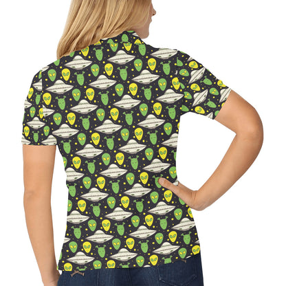 Alien UFO Pattern Women's Polo Shirt