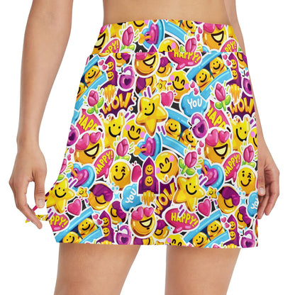Emoji Sticker Print Pattern 17" Golf & Pickleball Skort with Pockets