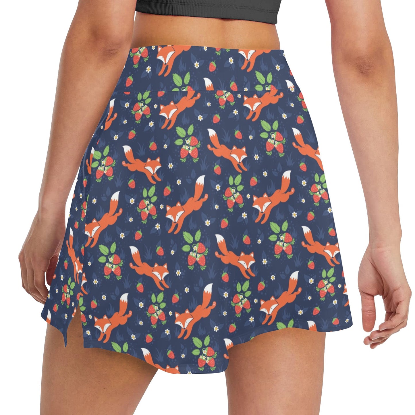 Fox Strawberry Print Pattern 17" Golf & Pickleball Skort with Pockets