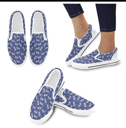 Dragonfly Print Design LKS401 White Slip Ons Canvas Women's Shoes