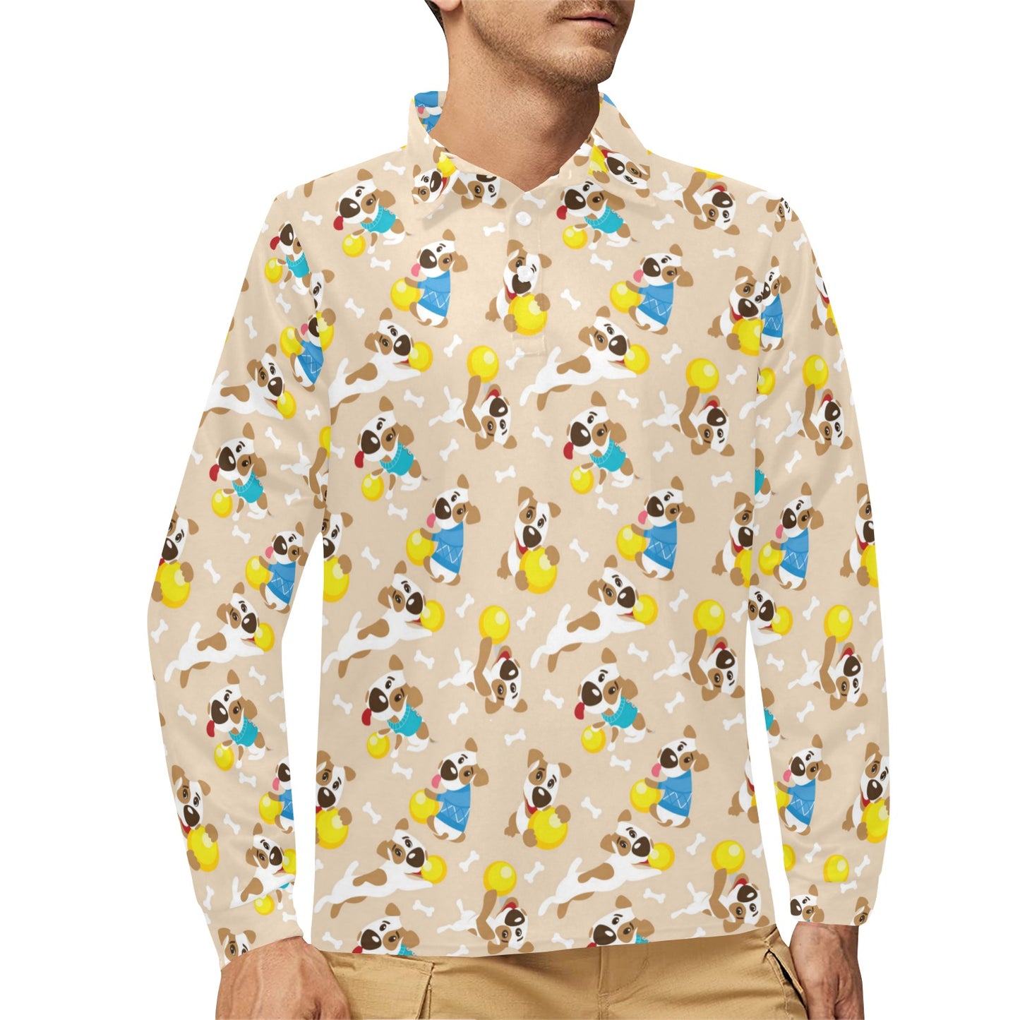 Russell Terriers Cute Print Design LKS304 Long Sleeve Polo Shirt For Men's
