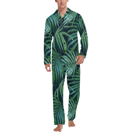 Tropical Flower Pattern Print Design TF011 Men's Long Pajama Set