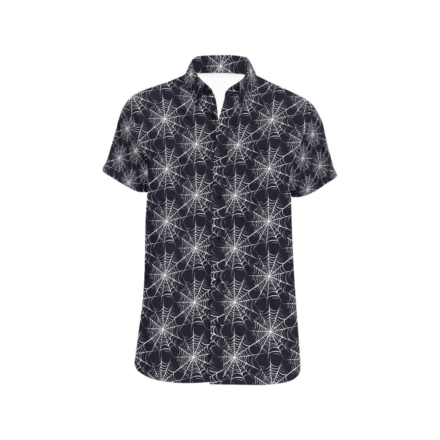 Spider Web Print Design LKS303 Men Short Sleeve Button Up Shirt