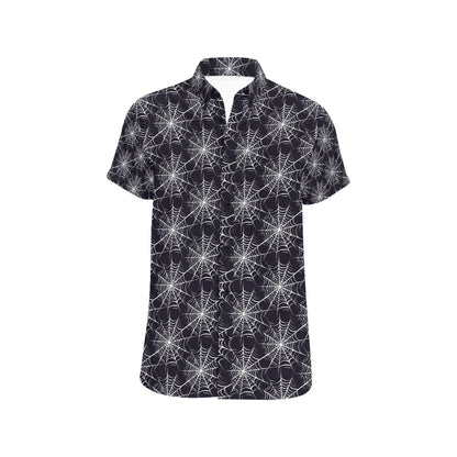 Spider Web Print Design LKS303 Men Short Sleeve Button Up Shirt
